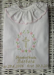 Detské oblečenie - Vyšívaná košieľka na krst K03 ružovo-zlatá - 2491102