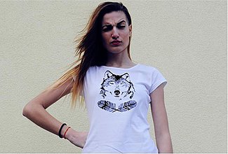 Topy, tričká, tielka - Dievča s vlkom (biele tričko) - 2525803