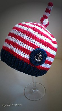 Detské čiapky - Háčkovaná čiapka ... mini námornícka - 2528268