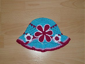 Detské čiapky - Tyrkysovo- cyklamenovy klobucik - 2620232