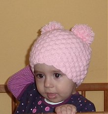 Detské čiapky - Ruzova s bambulkami - 2650764