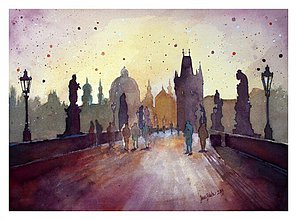 Obrazy - Praha - Karlov most, akvarel - PRINT A4 - 2666868