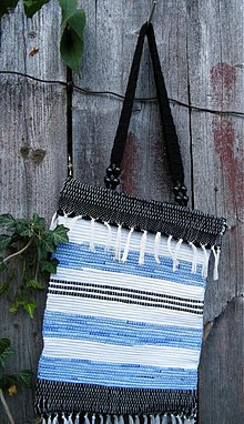Kabelky - Tkaná taška modro-čierno-biela - 2900844
