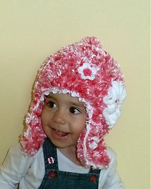 Detské čiapky - Ruzovo bielunka hunatucka s nakrcnikom - 3117061