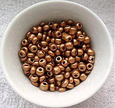 Korálky - Rokajl 4mm perleť-20g (zlatá tm) - 3422176