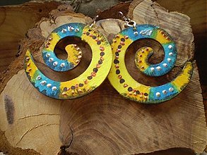 Náušnice - Obojstranné 3D náušnice - tyrkysovožlté - 3443871