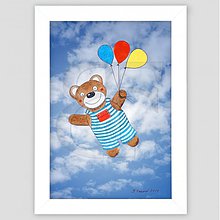 Obrazy - Medvedík s balóniky maľovaný obrázok - 3474148
