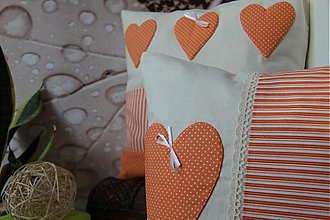 Úžitkový textil - Prehoz, vankúš patchwork vzor oranžová, obliečka 40x40 cm srdiečko za super cenu - 3506251