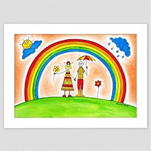 Obrazy - Deti a dúha veselý detský obraz v ráme - 3514853