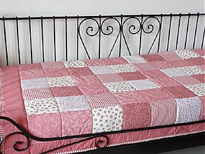 Úžitkový textil - Prehoz, vankúš patchwork vzor ružovo-biela, prehoz 140x200 cm - 3524940
