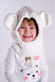 Detské čiapky - Zakuklený medvedík - NÁVOD na háčkovaný šál s kapucňou - 3605399