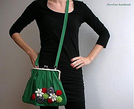 Kabelky - zelená kabelka s kvetmi - 3609541