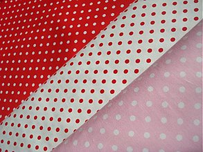 Textil - Látka biely podklad a červené bodky 5 mm - 3674915