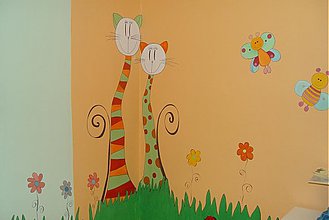 Kresby - mačičky dvojičky na stene - 39651