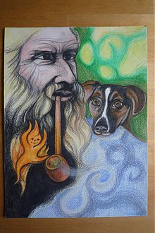 Kresby - Dedko, pes a ohňový panáčik - 484213