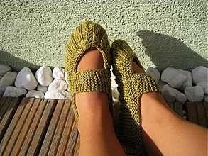 Ponožky, pančuchy, obuv - Balerínky v olivovej... - 610111