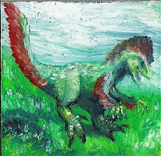 Obrazy - Praveké zvieratá - olejomaľba na sololite (rôzne na výber, niektoré majú rámik) (Velociraptor mongoliensis) - 758624