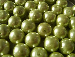 Korálky - Voskové perly olejovo-zelené, 10 mm, 10 ks - 931504